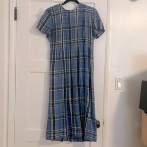 Vintage blue paid linen dress